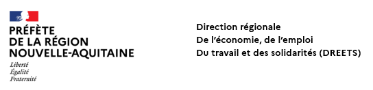 Logo DIRECTION REGIONALE DE L ECONOMIE, DE L EMPLOI, DU TRAVAIL ET DES SOLIDARITES NOUVELLE AQUITAINE (DREETS)