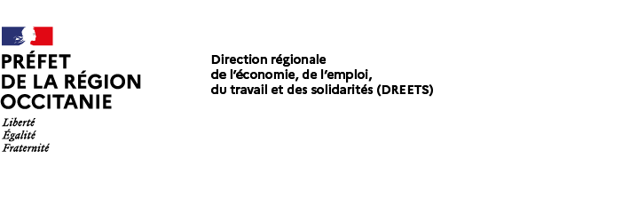 Logo DIRECTION REGIONALE DE L ECONOMIE, DE L EMPLOI, DU TRAVAIL ET DES SOLIDARITES OCCITANIE (DREETS)