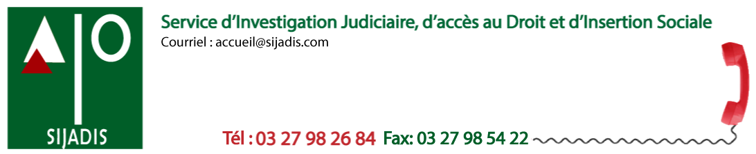 Logo SIJADIS SERVICE D'INVESTIGATION JUDICIAIRE D'ACCES AU DROIT ET D'INSERTION SOCIALE
